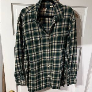 Levi's Dark Green and Cream Flannel Men's Shirt XL